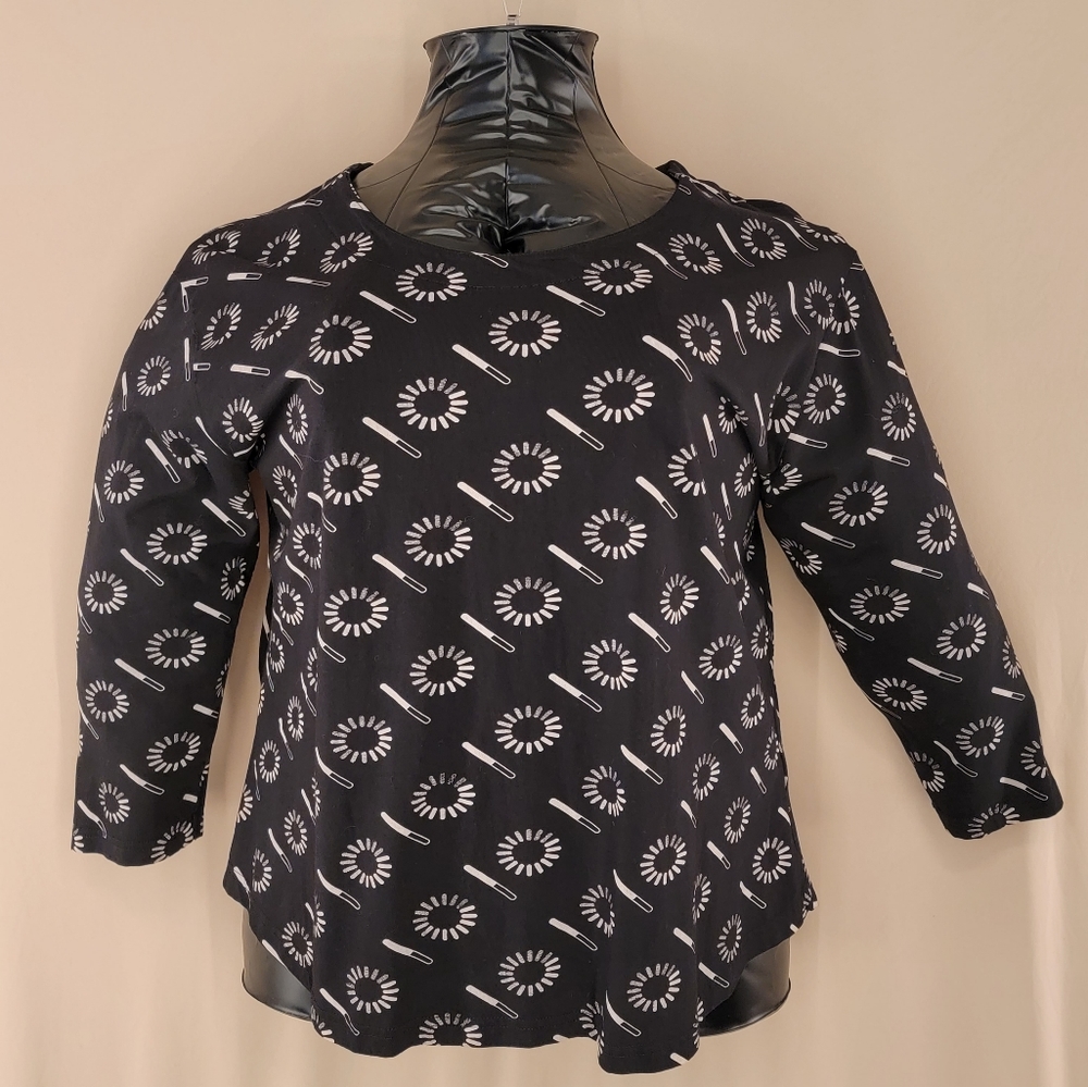 3X Svaha Loading Bar/Throbber Pattern Black 3/4 Length Sleeve Top